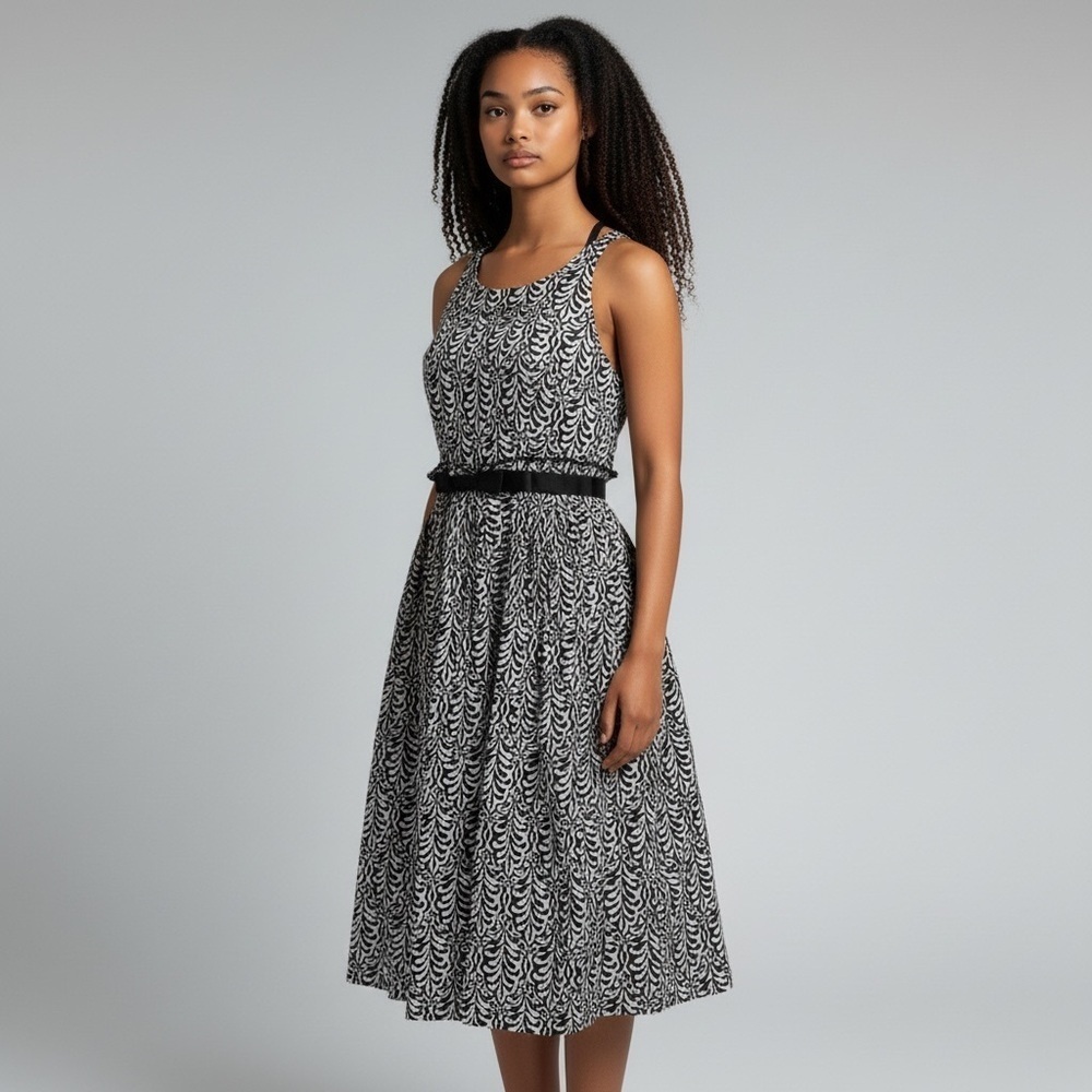 Roadkill Ranch Retro Black White Cotton Fit & Flare Midi Dress S - Picture 2 of 13